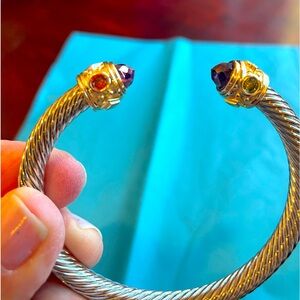 Mixed metal Renaissance  stylish cable bracelet with gemstone accents.